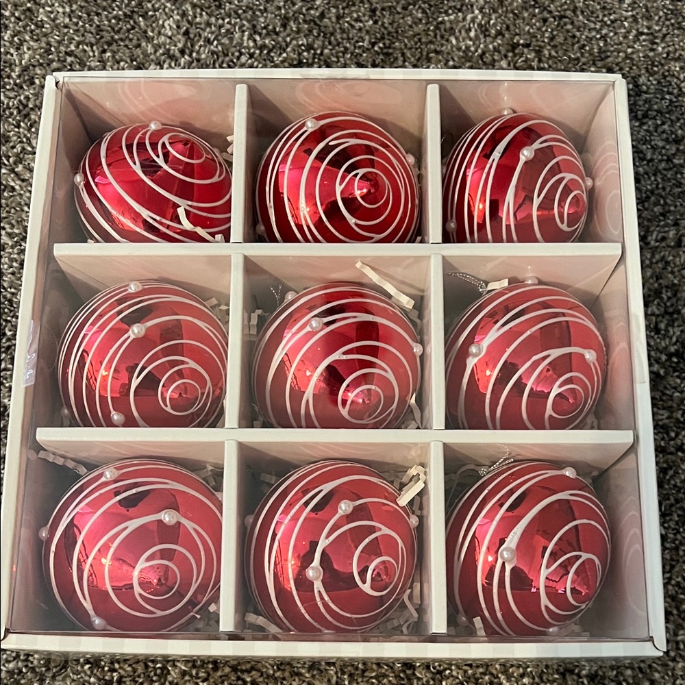 Red and White Holiday Ornaments Set with Pearl accents!
